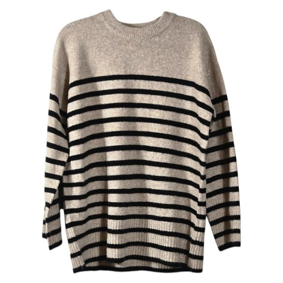 a new day Sweaters - A New Day Size Medium Women's Sweater Long Sleeve Stripe Gray Black